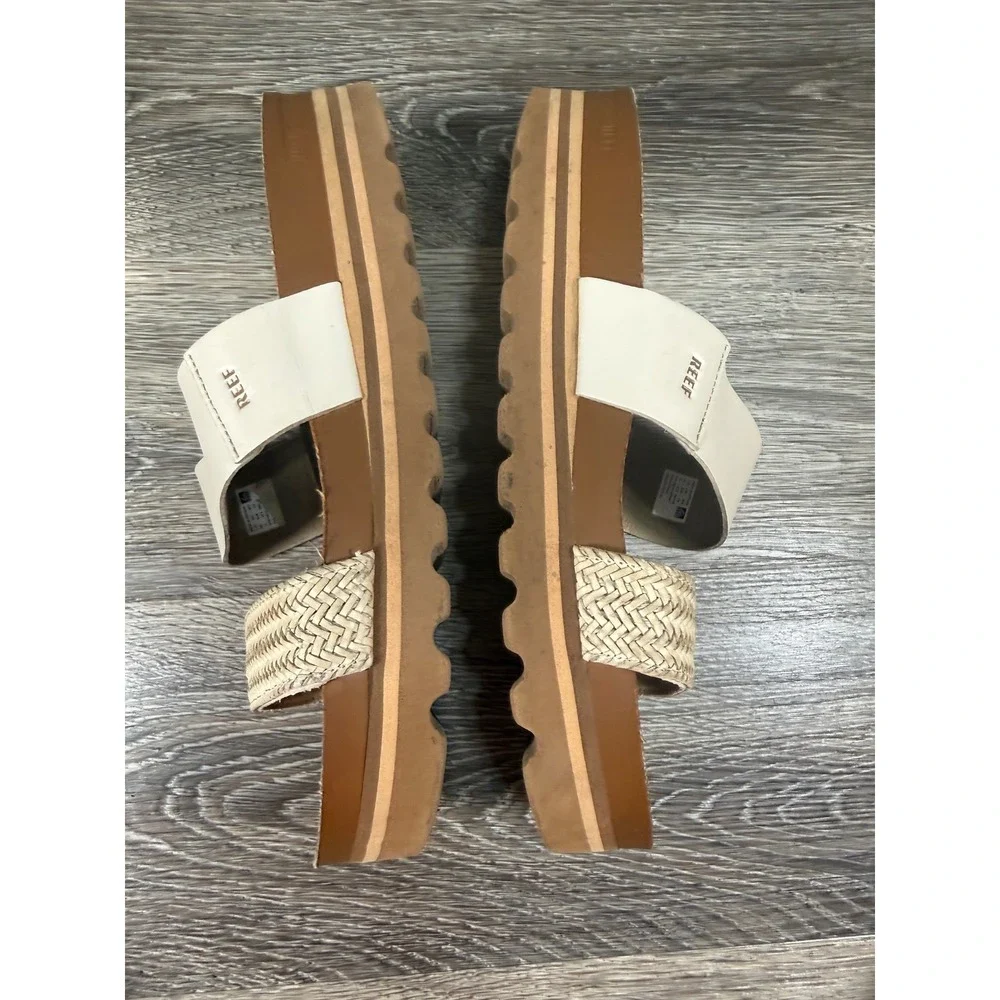 Reef‎ Cushion Vista Hi Platform Slide Sandals Cream Tan Woven Straps Womens 11
